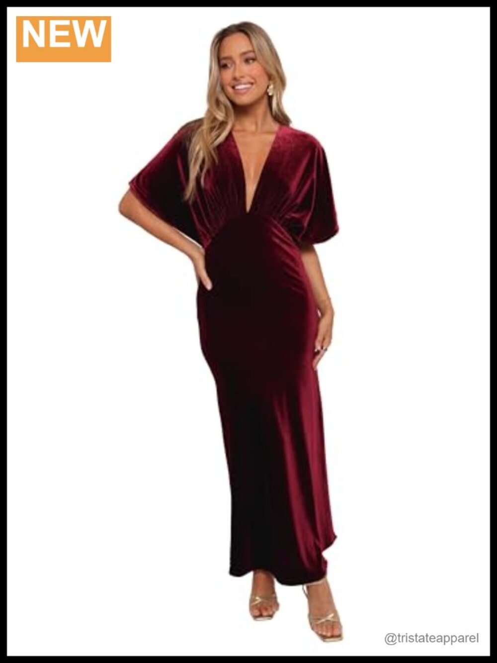 Velvet Maxi Dress V-Neck Short Sleeve Formal A-Line